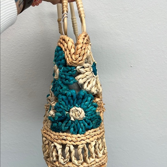 Haute Hippie | Teal Floral Tote Bag - Picture 7 of 10